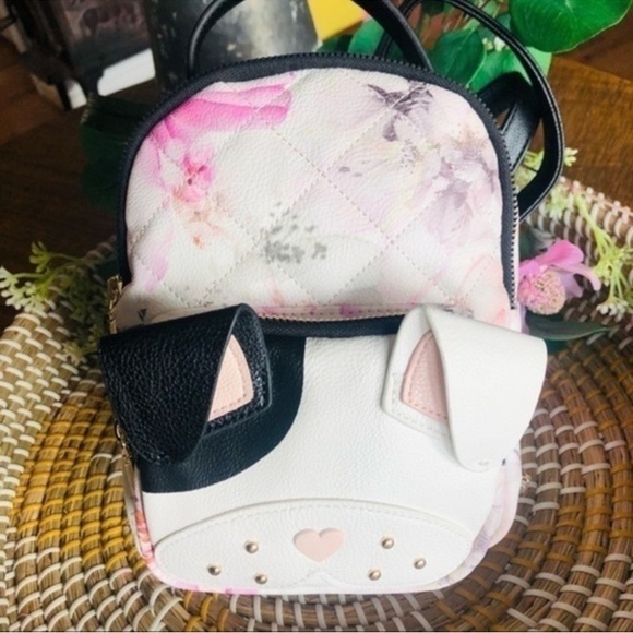 Betsey Johnson Puppy Dog Mini Backpack Floral Quilted Faux Leather NWT